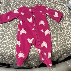 Carter's Hot Pink Fleece Footed One-Piece with Chicken Print